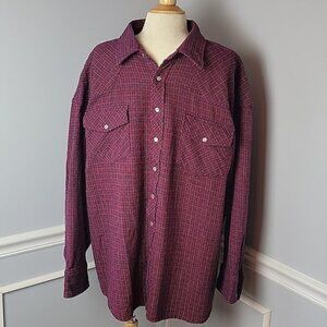SALMON RIVER TRADERS‎ Red Cranberry Plaid Western Pearl Snap Retro Casual Shirt